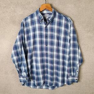Windham Pointe Shirt Men L Blue Red Plaid Button Down Cotton Long Sleeve Flannel